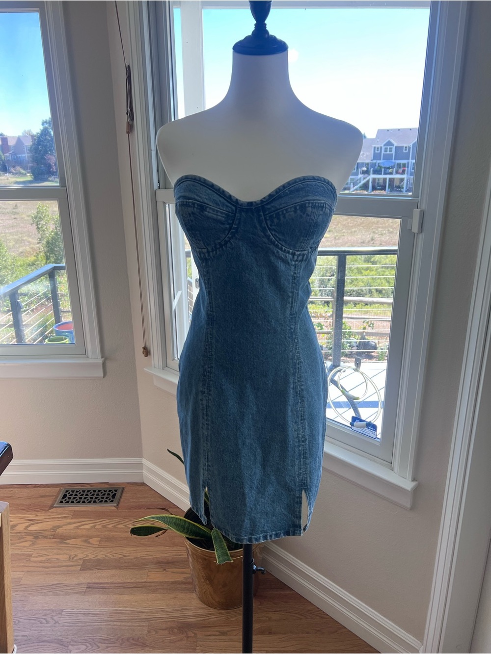 Strapless Denim Mini Dress - Blue